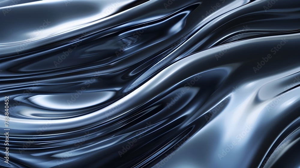 Flowing Metallic Gradient Across Elegant Curved Surfaces in Glossy Navy Hues - obrazy, fototapety, plakaty 