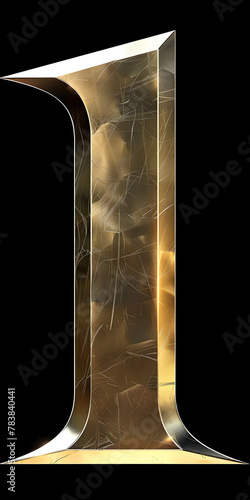 number 1 made of marble in gold color against a black background. 