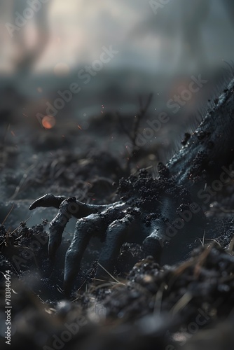 Ominous Emergence from the Soil:A Chilling 3D Fantasy Landscape at Twilight © monkiiz