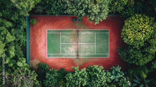 Aerial view of a minimalist tennis court drone.