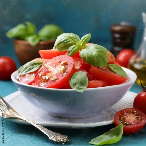 tomato salad with basil leaves