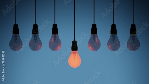 Hanging light bulb switched on, 3d artwork