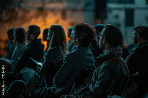 Diverse group of attendees listening attentively at a conference or event sitting in chairs in front of an audience © SHOTPRIME STUDIO