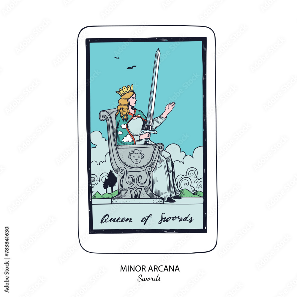 Tarot card vector deck . Minor Arcana Swords . Occult esoteric spiritual Tarot. Isolated colored hand drawn illustrations Tarot card vector deck . Minor Arcana Swords . Occult esoteric spiritual Tarot. Isolated colored hand drawn illustrations