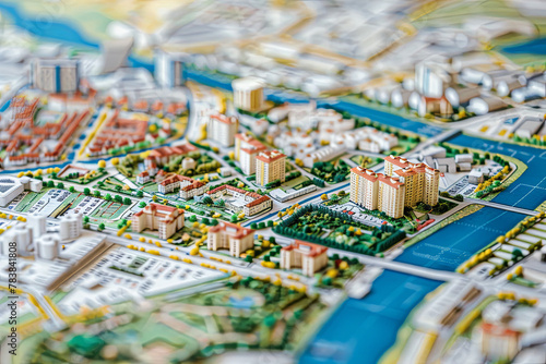cadastral map and general urban plan with cadastral parcels, urban destinations, vacant land plots and condominium residential building