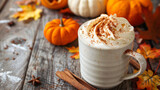 Delicious Pumpkin Spice Latte with Fall Leaves
