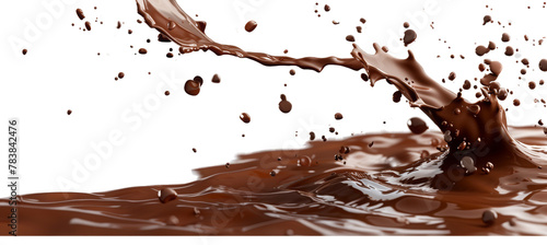 chocolate milk splash isolated on transparent background cutout. Chocolate splash, liquid chocolate or hot cocoa.