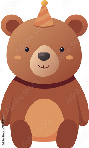 Vector colorful cartoon teddy bear with a party hat on its head