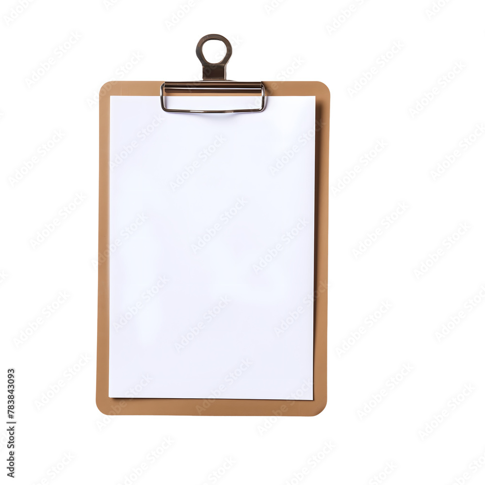Clipboard with blank white paper isolated on transparent background Generative Ai. Clipboard with blank white paper isolated on transparent background Generative Ai.