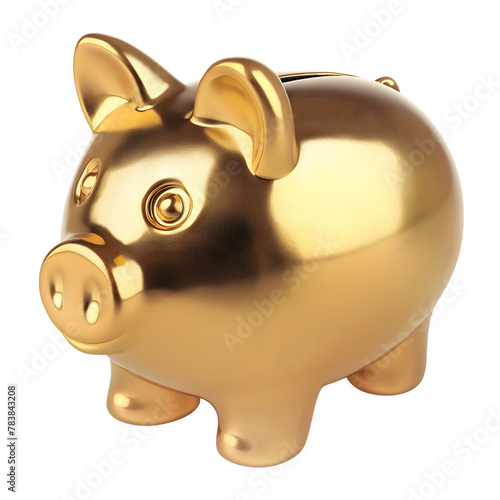 Golden piggy bank isolated on transparent background Generative Ai.