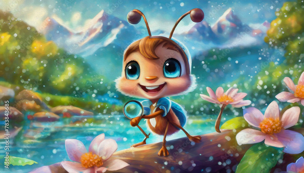Naklejka premium OIL PAINTING STYLE Cartoon character Portrait of an cute ant in her natural habitat