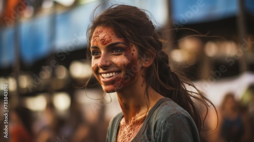 Beautiful young Spanish woman at the famous Tomatina festival