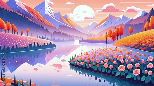 抽象的な美しい高原の薔薇と蝶のイラスト、シームレスなアニメーション photo