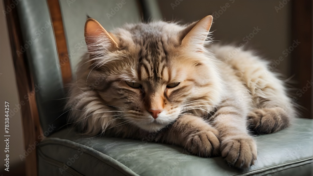 Cat Dozing Off on a Chair - Cozy Feline Get-Away - Calm and Satisfied Cat Dozing Off on a Chair - Cozy Feline Get-Away - Calm and Satisfied