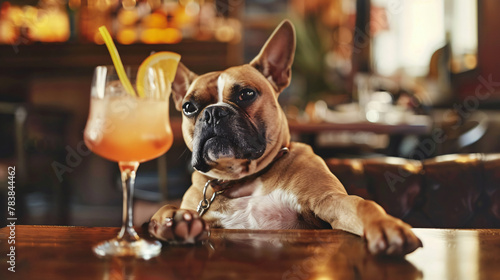 Drunk dog drinking a cocktail
