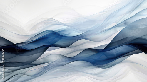 Blue and White Waves Painting on White Background