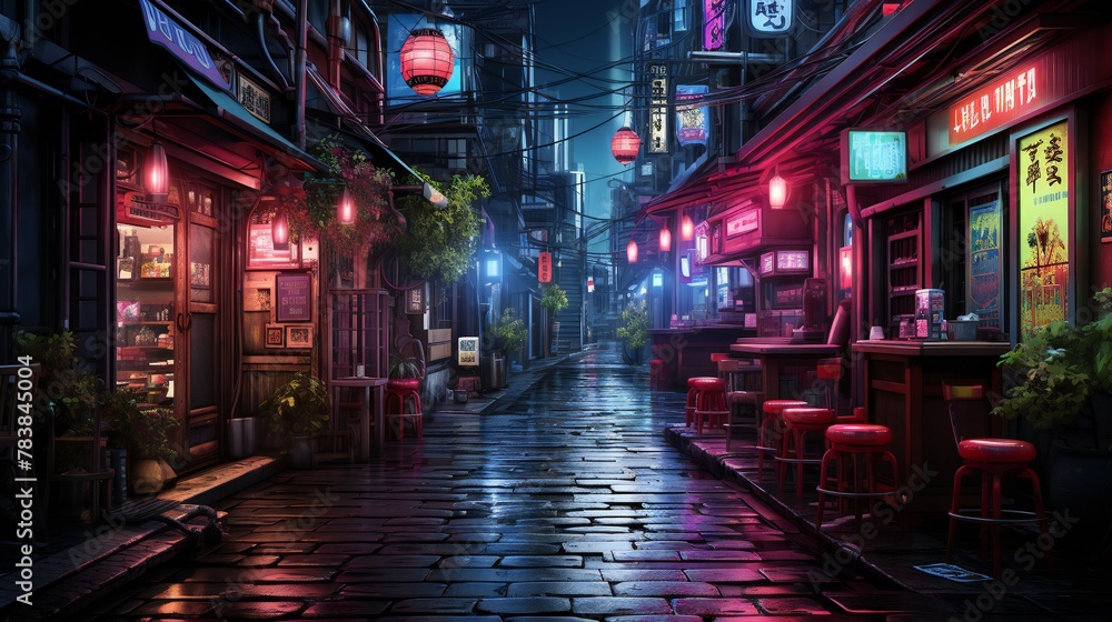 neon town without people