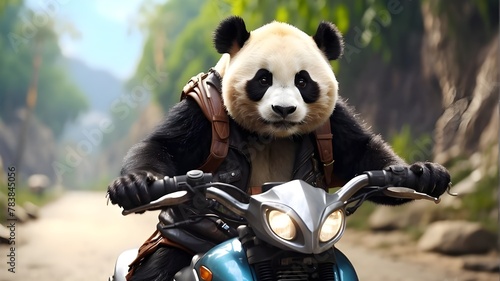 Decisive Panda Riding a Motorcycle: An Unsteady and Exciting Adventure - Funny Animal Scene © Ashan