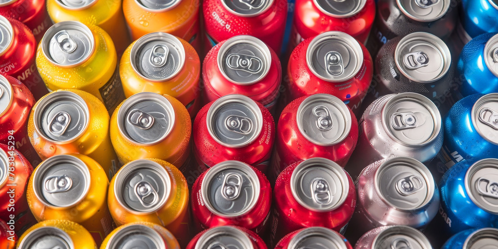 A closeup of cans, cold canned drinks A closeup of cans, cold canned drinks