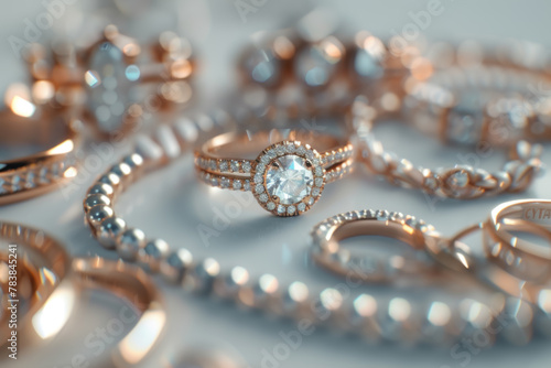 Elegant Assortment of Rose Gold Jewelry with Diamonds in a Soft-Focused Setting
