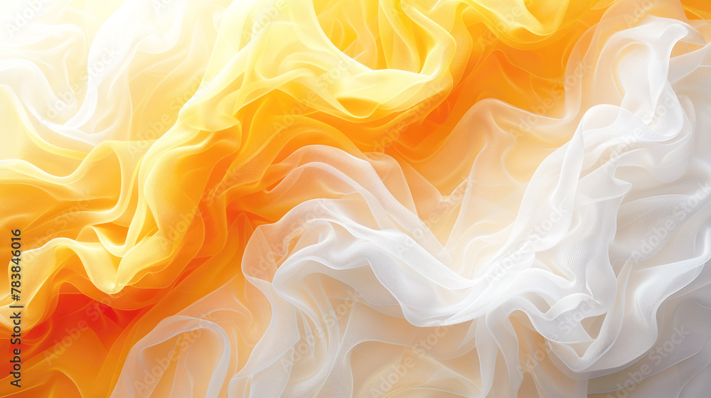 Abstract background image of white and warm yellow, fabric waves with gradient shade.
