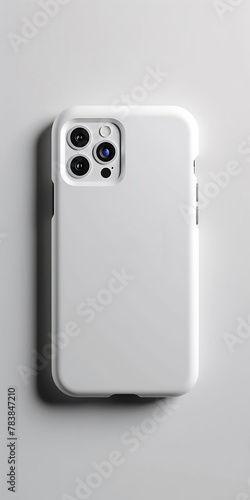 A blank white phone case for an iPhone with no background, shown from a top view, with highly detailed and intricate hyper realistic photography in the style of insanely detailed artists, isolated on 