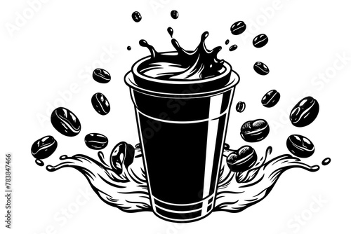 svg, --coffee-in-a-paper-cup--coffee-splashes-vector illustration  photo