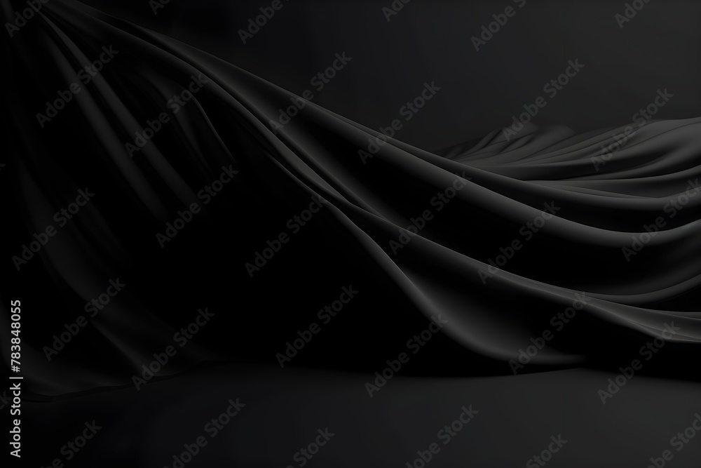 Fototapeta premium Dramatic Waves of Luxurious Black Fabric in Futuristic and Sci-Fi Inspired Background with Negative Space