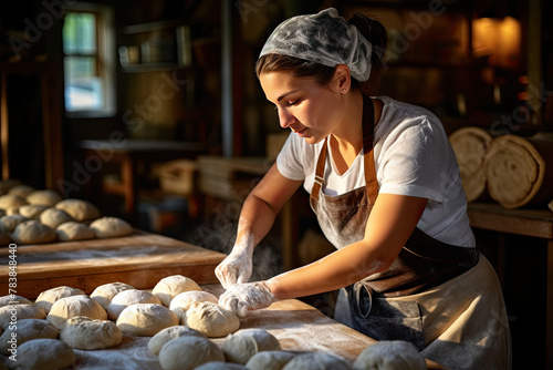 Artisan Baker Skillfully Preparing Dough for Bread in a Traditional Bakery Setting