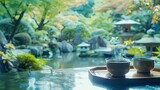 Traditional tea ceremony in a tranquil Japanese garden