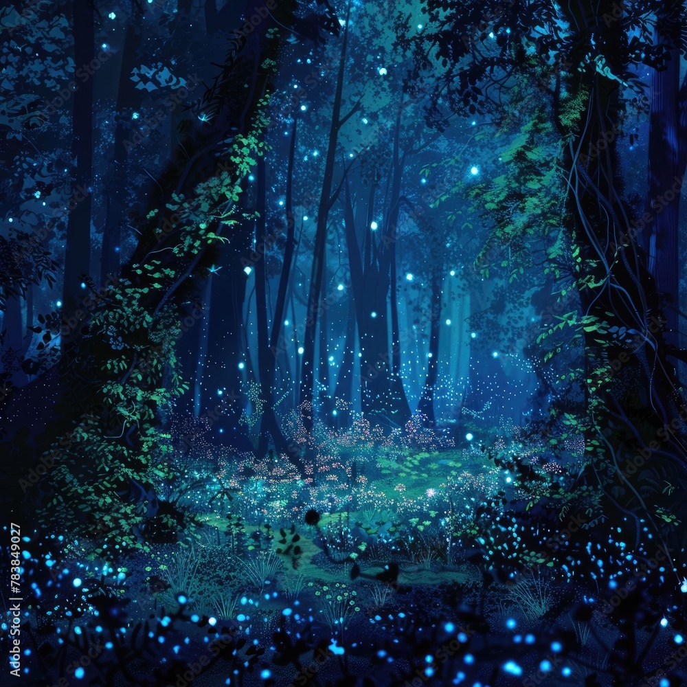 Enchanted forest bioluminescent plants