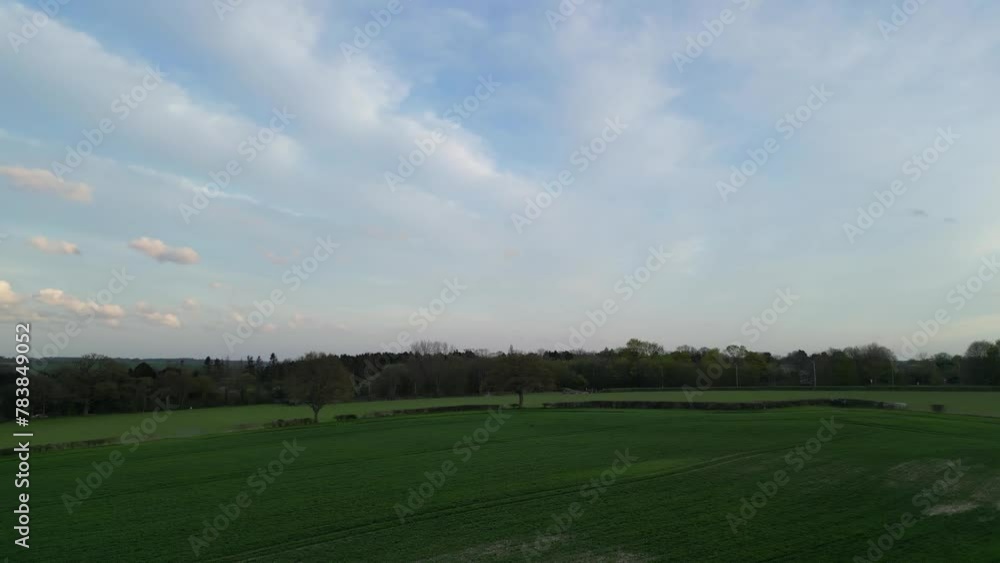 High Angle View of British Countryside Landscape of Renbourn Village, England United Kingdom During Sunset. High Angle View of British Countryside Landscape of Renbourn Village, England United Kingdom During Sunset.