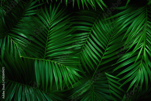 Lush Greenery of Tropical Palm Leaves in Dark Botanical Setting