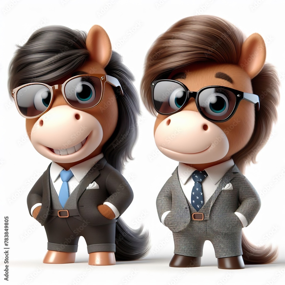 a cute Horse wearing suit and cool fashion eyeglasses , funny, happy, smile, white background a cute Horse wearing suit and cool fashion eyeglasses , funny, happy, smile, white background
