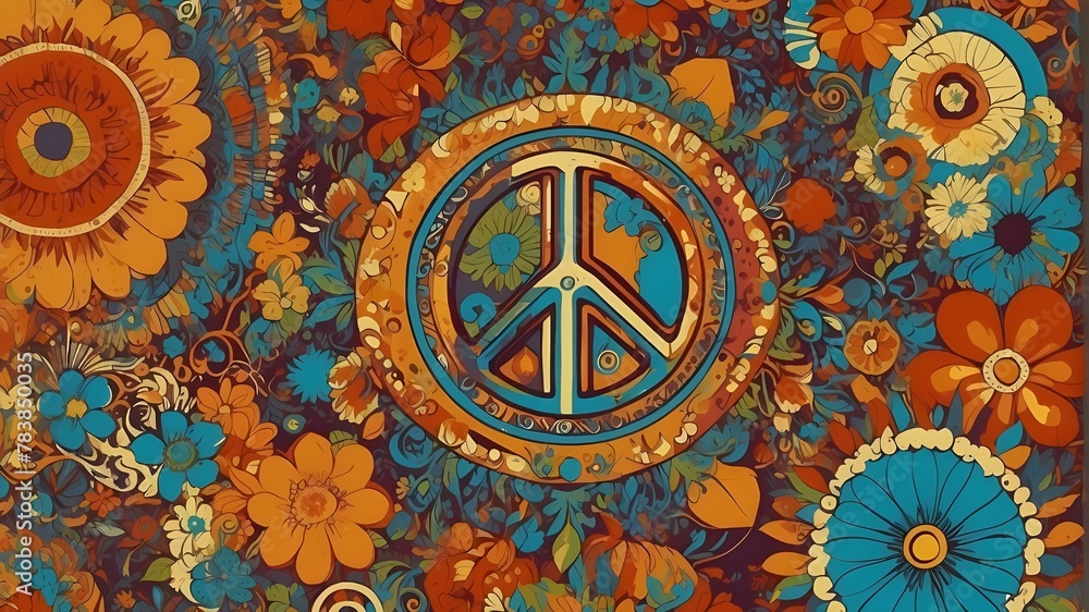 Visual Aid vintage retro hippie movement in the 1960s music with a flower power vibe 1960s digital art poster with a background of peace and love