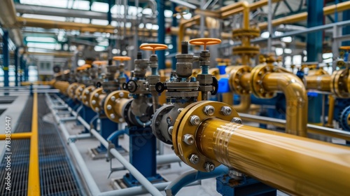Gleaming pipes and valves in a state-of-the-art industrial plant photo