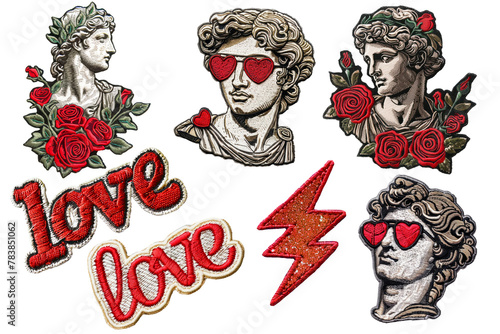 Statue lover embroidered patch badge set on transparent background