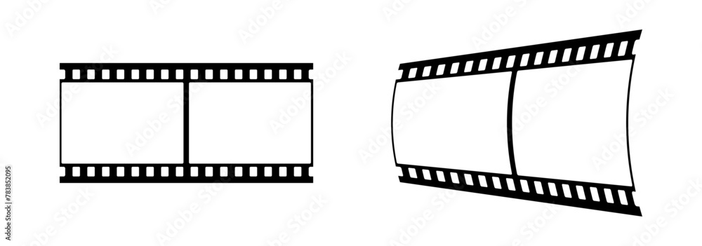 35mm film strip vector design with 2 frames isolated on white background. Black film reel symbol illustration to use in photography, television, cinema, photo frame. 