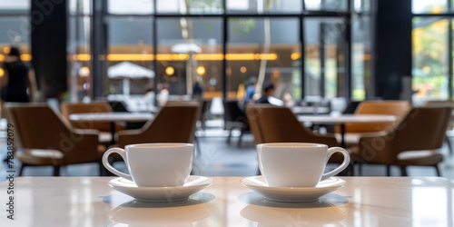 Wallpaper Mural two white coffee cups on a empty table in cafe or restaurant Torontodigital.ca