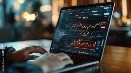 Businessman laptop with business trading or stock market