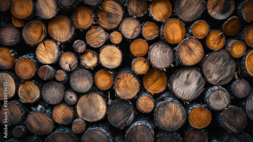Wooden natural sawn logs as background, top view, flat lay