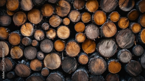 Wooden natural sawn logs as background  top view  flat lay