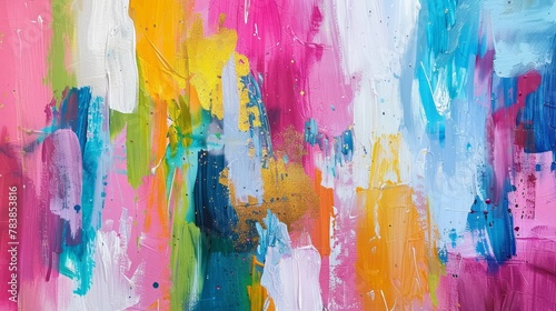 abstract painting features a dynamic interplay of vibrant colors with glitter. Modern art. 