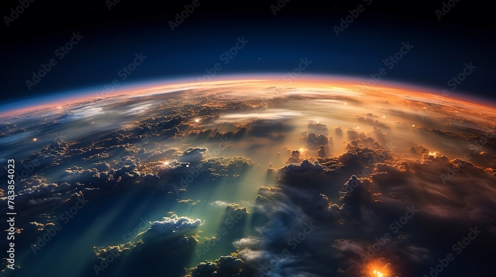 Obraz premium View of the planet Earth from space during a sunrise 3D rendering elements of this image furnished by NASA
