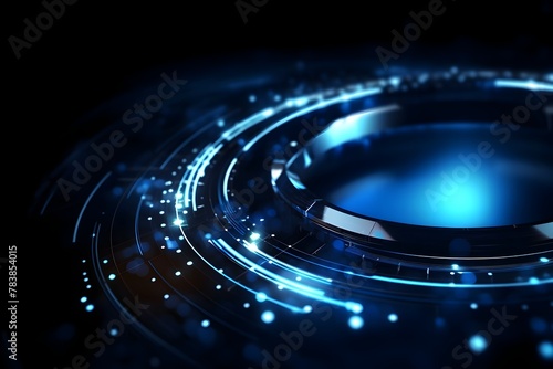 Glowing Blue Circles of Futuristic Digital Data Visualization in Cyberspace Network