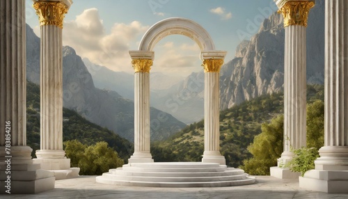 Background podium column 3d roman luxury greek white ancient display product classic. Podium platform background column pillar stage minimal stand beauty design greece render scene plant cosmetic rome