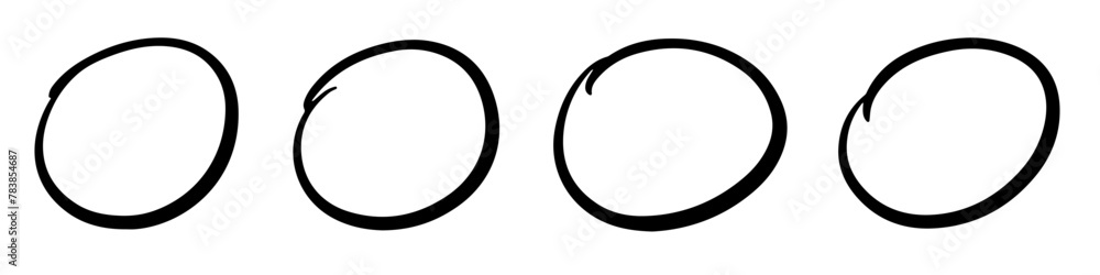 Set of Hand-Drawn Black Oval Circles Set of Hand-Drawn Black Oval Circles