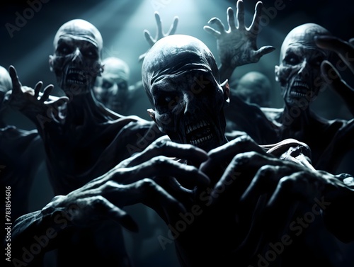 Haunting Horde of Glowing Cyber-Zombies Advancing in Futuristic Dystopian Darkness
