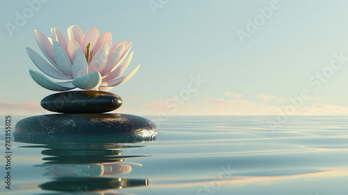 Spa - Natural Alternative Therapy With Massage Stones And Waterlily In Water