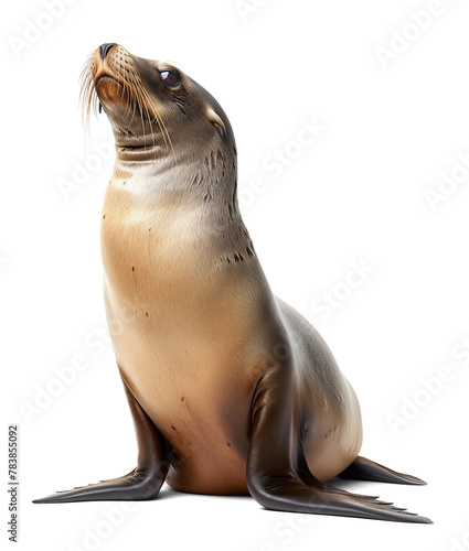Sea lion standing up on isolated background